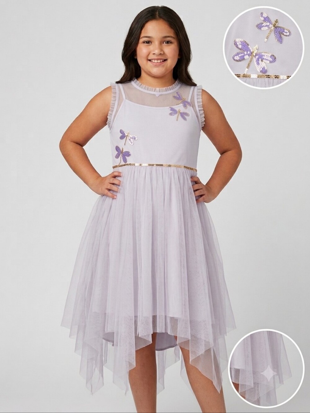 ​LILT Sleeveless Sequins Tulle Dress Girls Plus Size 14.5 Lavender Purple